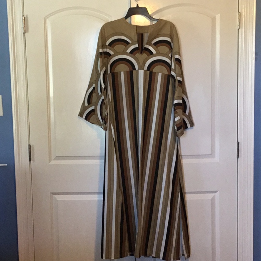 Vintage handmade Stylish Brown and Tan Patterned Women's Dress